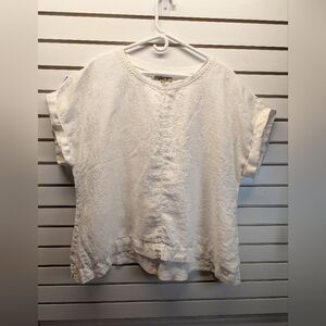 FLAX White Linen Oversized Tunic Top with Cuffed Sleeves Size 2G EUC